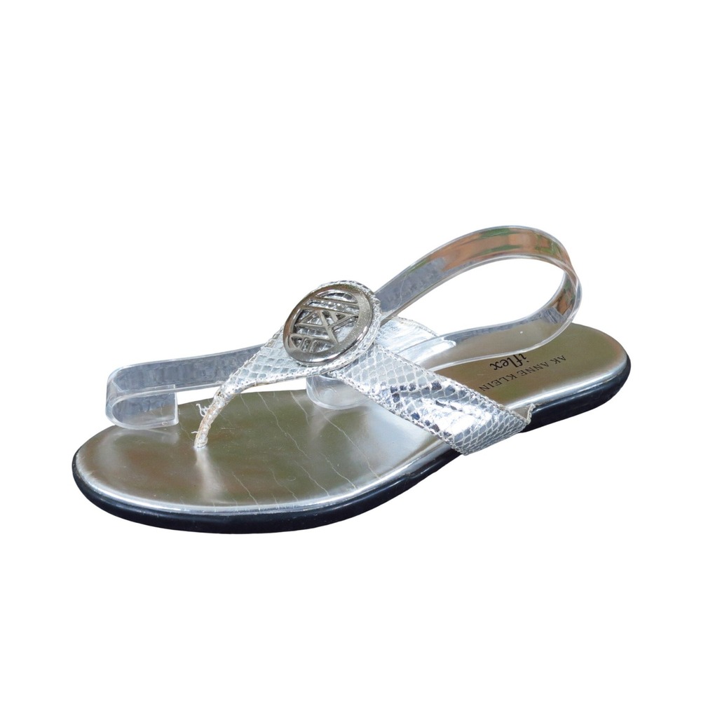 Anne Klein Ophelia Women Sandals Size 7 Casual Summer Silver Snakeskin Leather